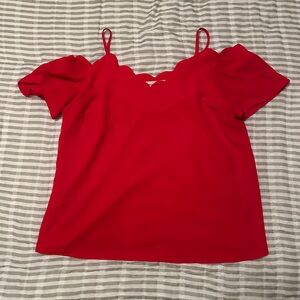 Monteau Red Scalloped V-Neck Camisole Top